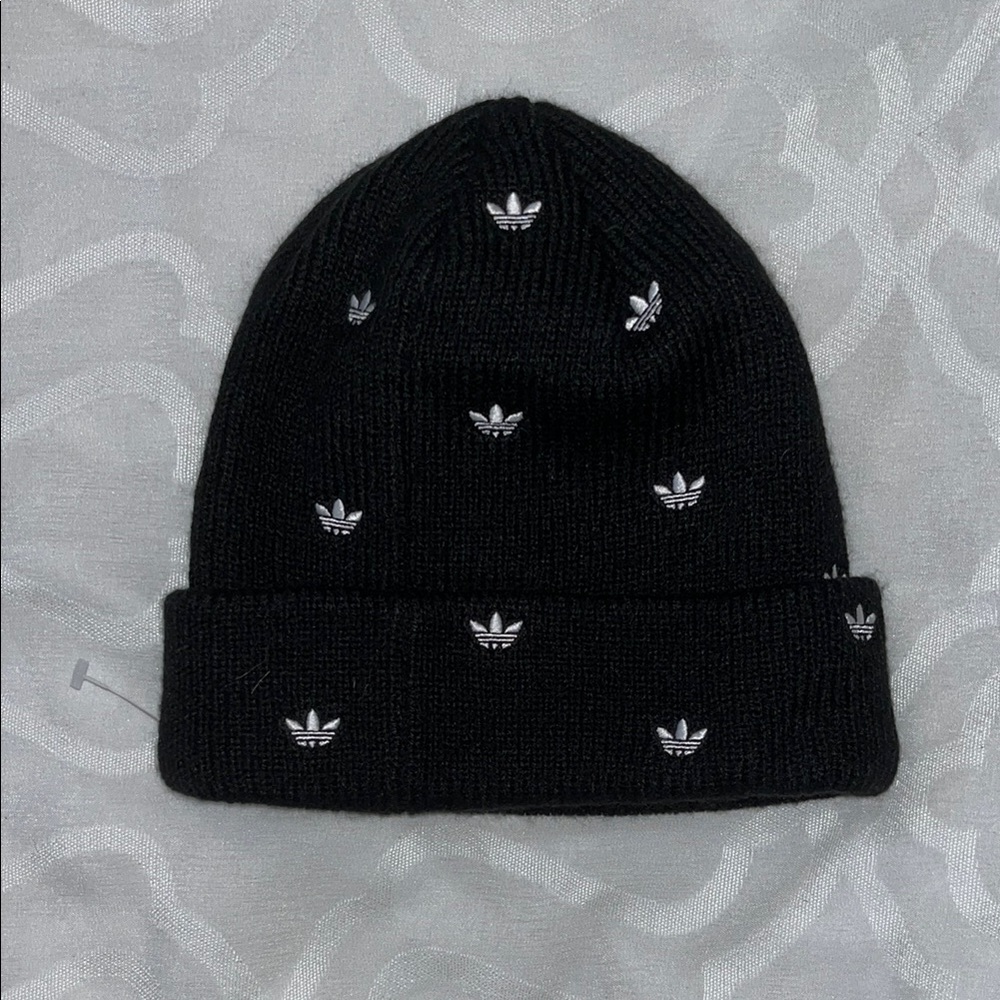 Adidas Black Knit Beanie with White Accents - Picture 2 of 3